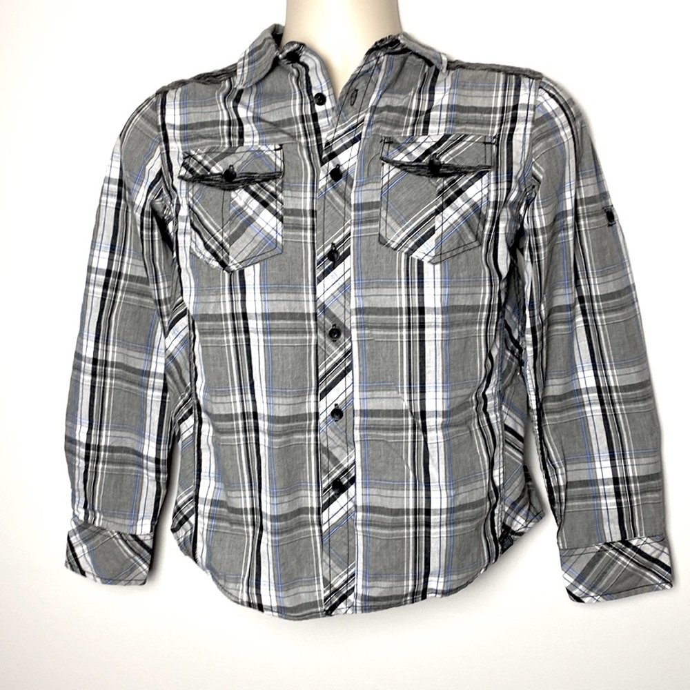 Machine Push the Limit Boys long sleeve button up plaid shirt  Size M